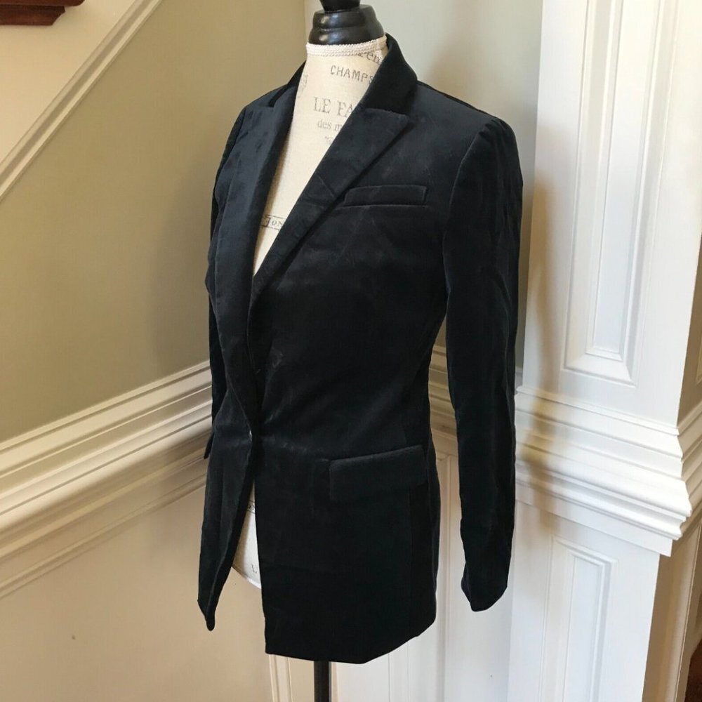 NWT JCrew Willa Velvet Blazer Jacket Womens 0 Black Stretch One Button Coat NEW - Picture 7 of 13